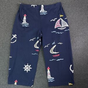 Vintage Cropped‎ Nautical Print Pants Womens M Petite Blue Lighthouse, Sailboat,